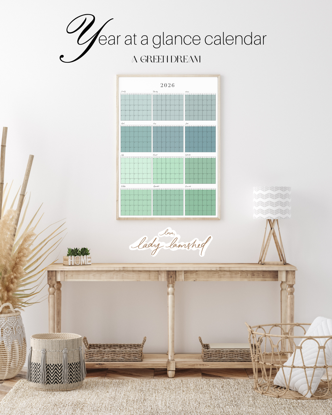 Year at a Glance Calendar: 2026 (Digital Download)